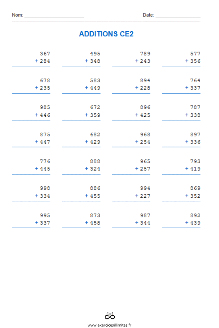Additions CE2 : Exercices & Fiches Gratuites