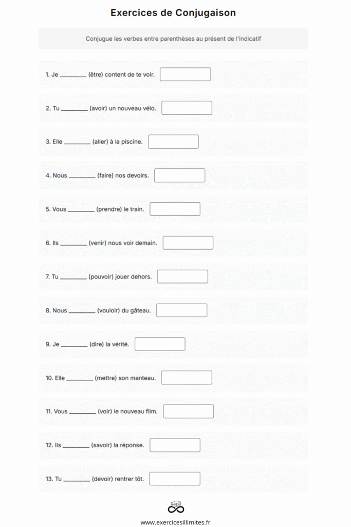 conjugaison exercice cm2​