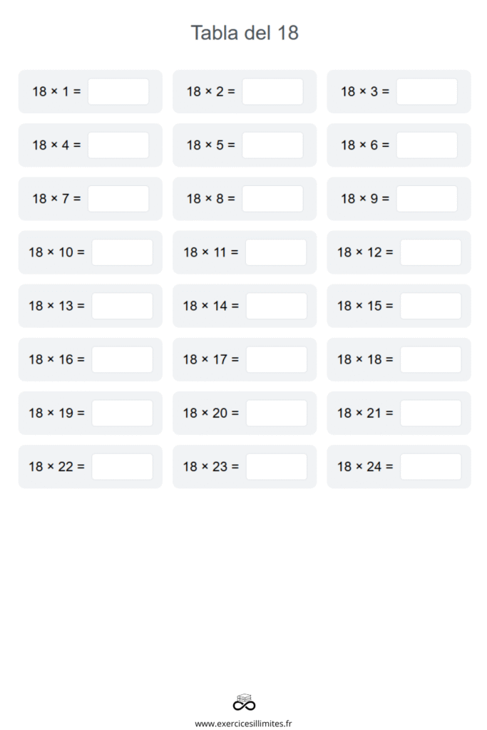 exercice table de multiplication 18