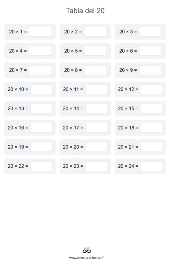 exercice table de multiplication 20