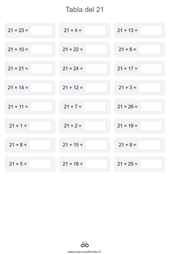 exercice table de multiplication 21