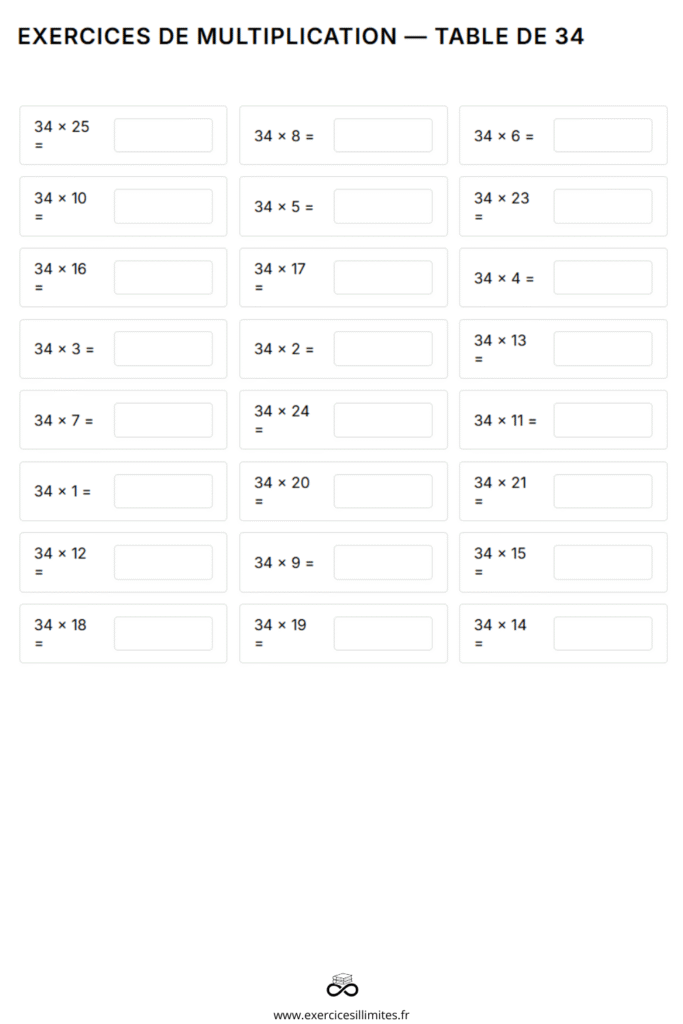 exercice table de multiplication 34