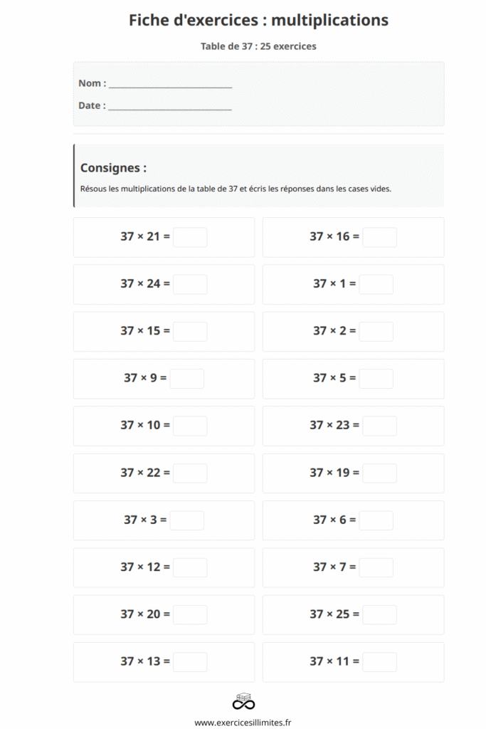exercice table de multiplication 37