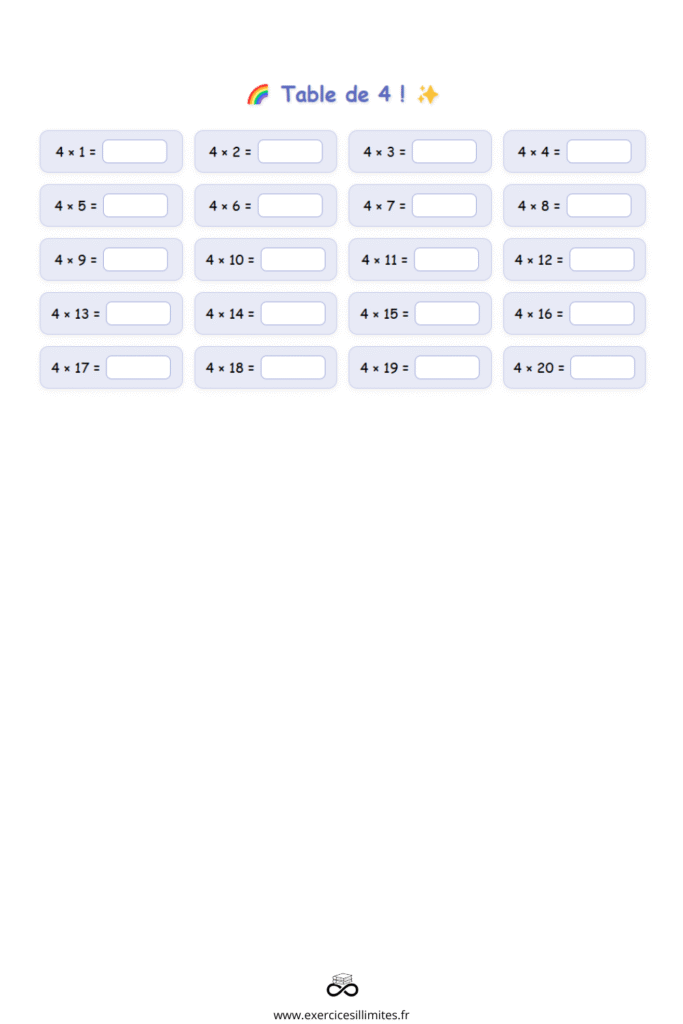 exercice table de multiplication 4