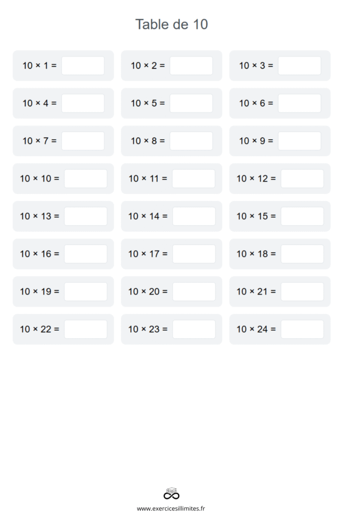 table de multiplication 10
