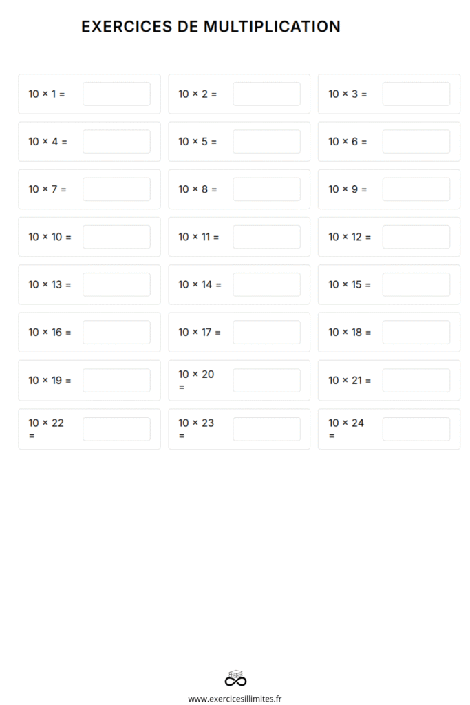 table de multiplication de 10