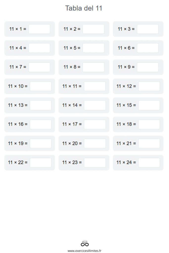 table de multiplication de 11
