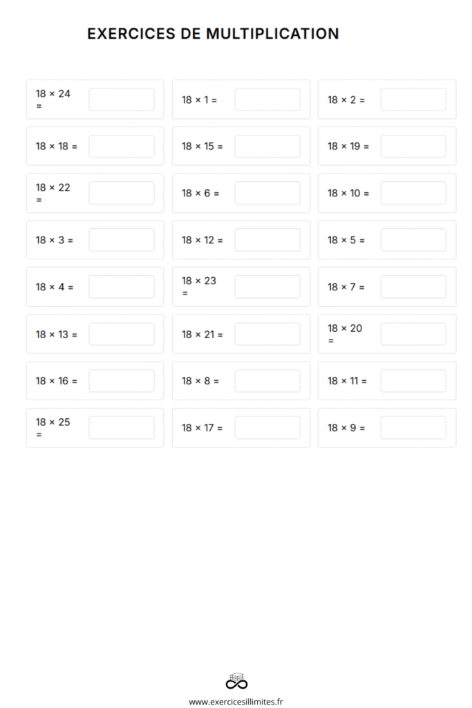 table de multiplication de 18