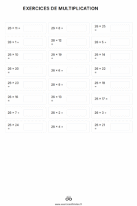 Table de multiplication de 26 – Exercices et évaluation