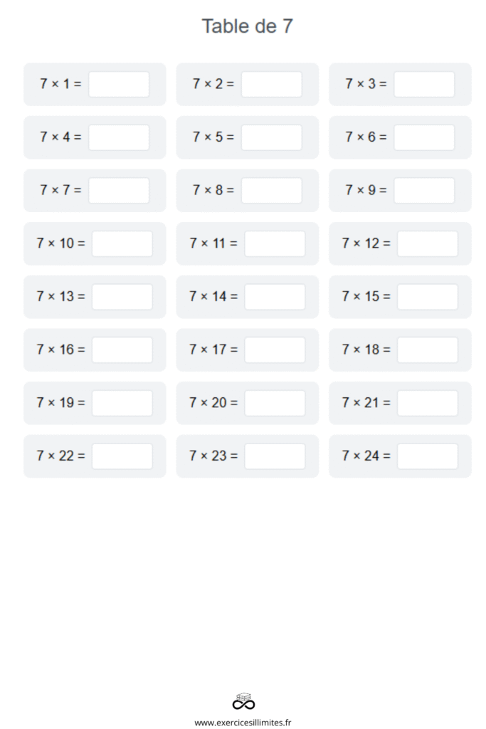 table de multiplication de 7