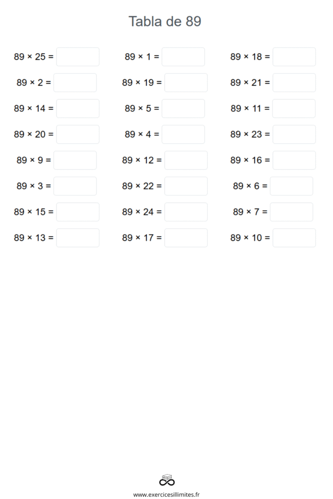 exercice table de multiplication 89