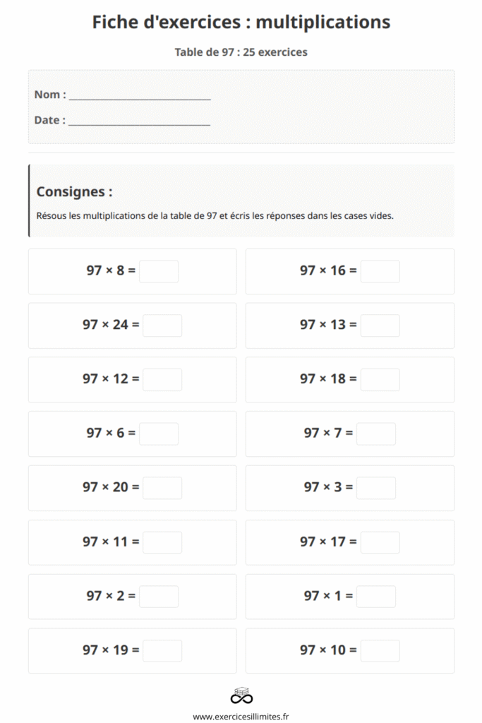 exercice table de multiplication 97