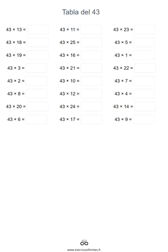 table de multiplication de 43