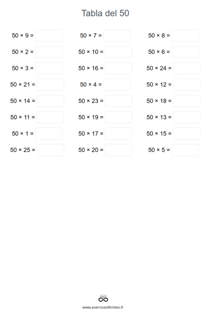 table de multiplication de 50