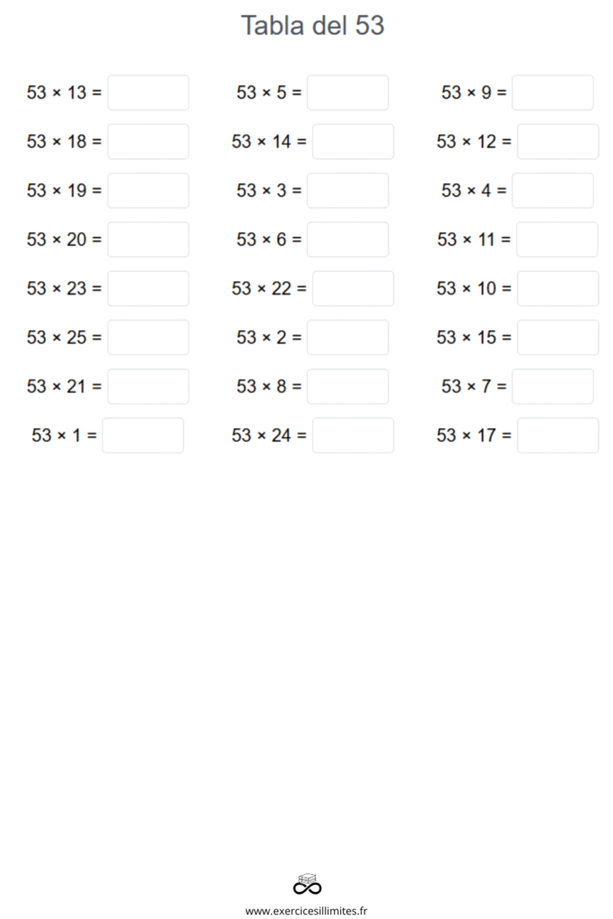 table de multiplication de 53