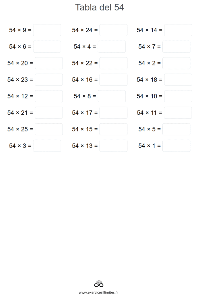 table de multiplication de 54