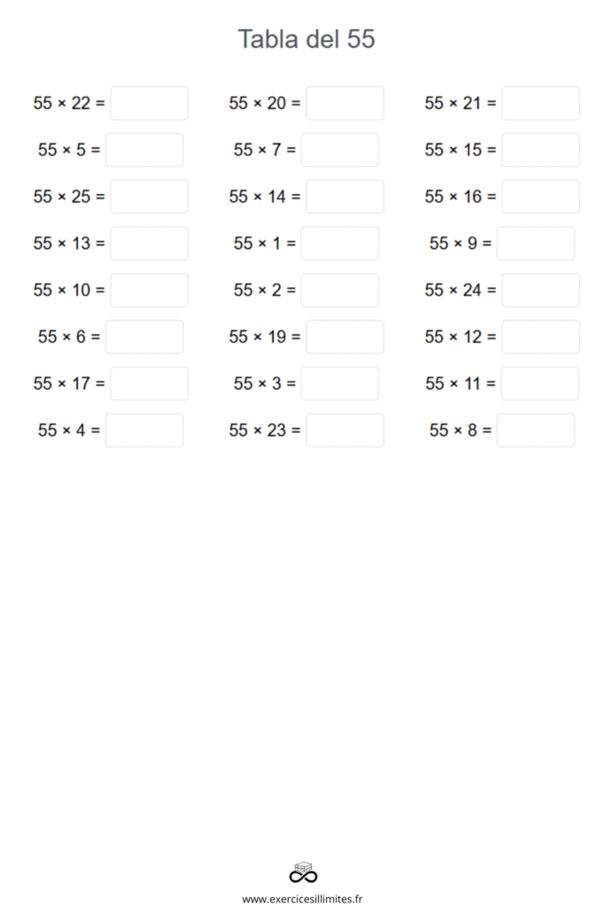 table de multiplication de 55