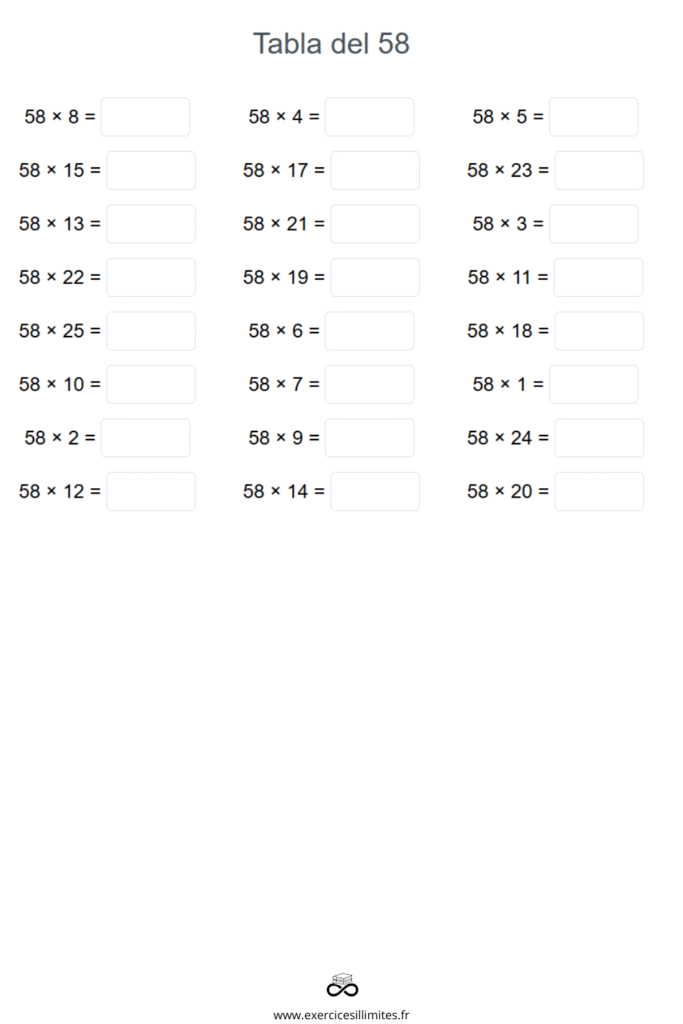 table de multiplication de 58