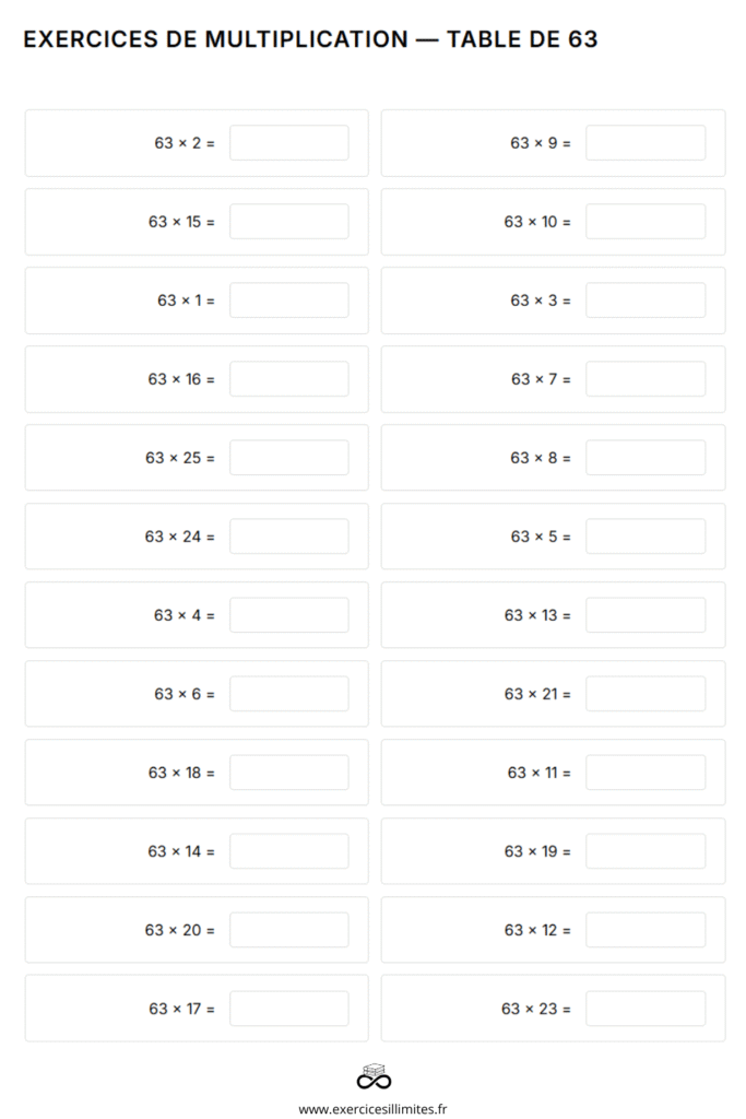table de multiplication de 63