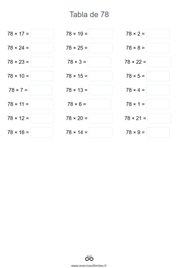 table de multiplication de 78