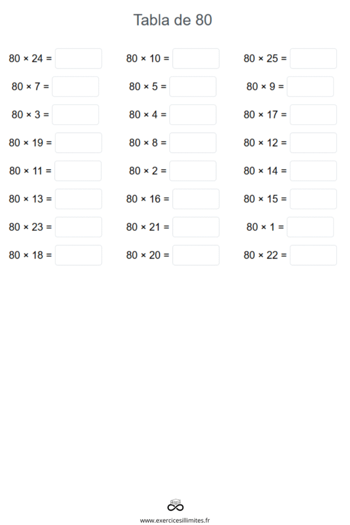 table de multiplication de 80