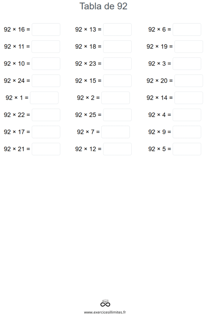 table de multiplication de 92