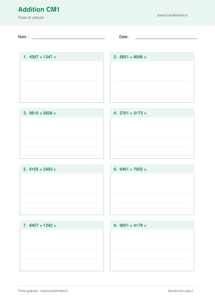 Fiche PDF addition cm1 - Montre ton calcul