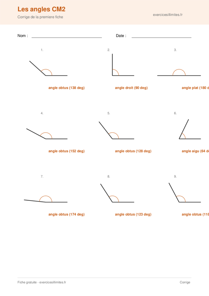 Fiche exercices angles CM2 - Corrige de la premiere fiche