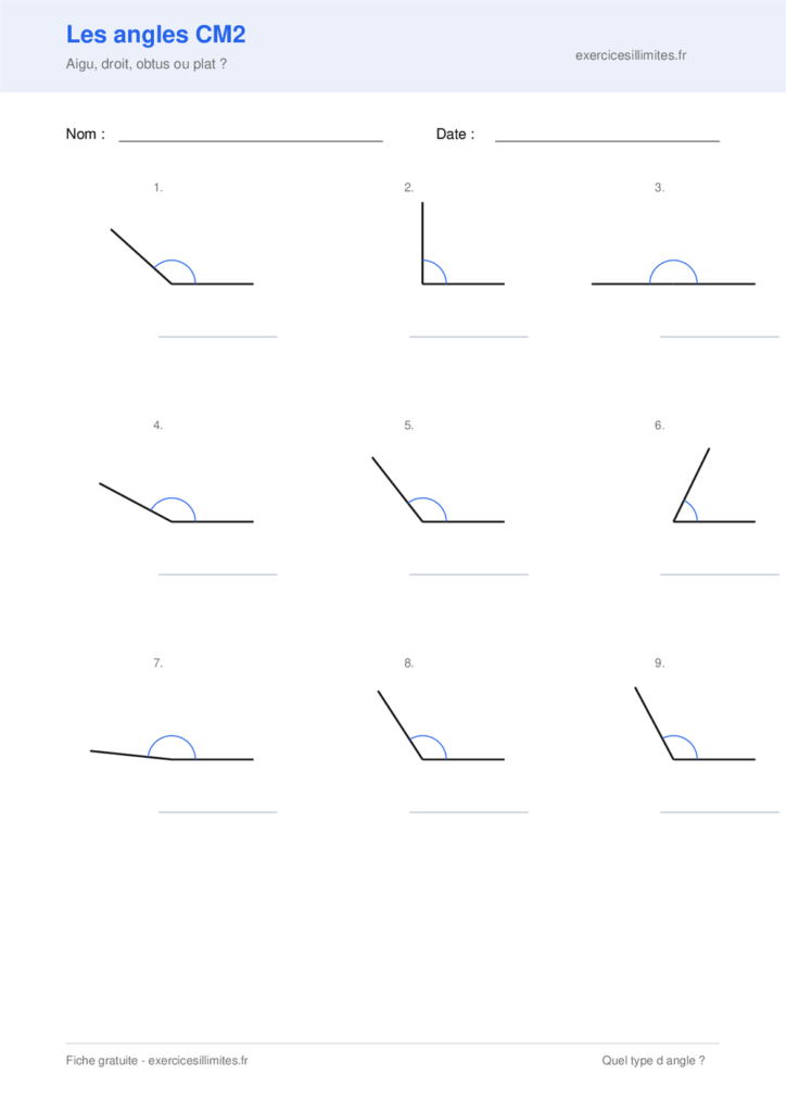 Fiche exercices angles CM2 - Identifie le type d angle