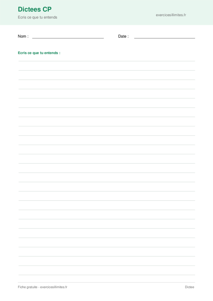 Fiche PDF dictee CP - Dictee 1 - lignes a completer