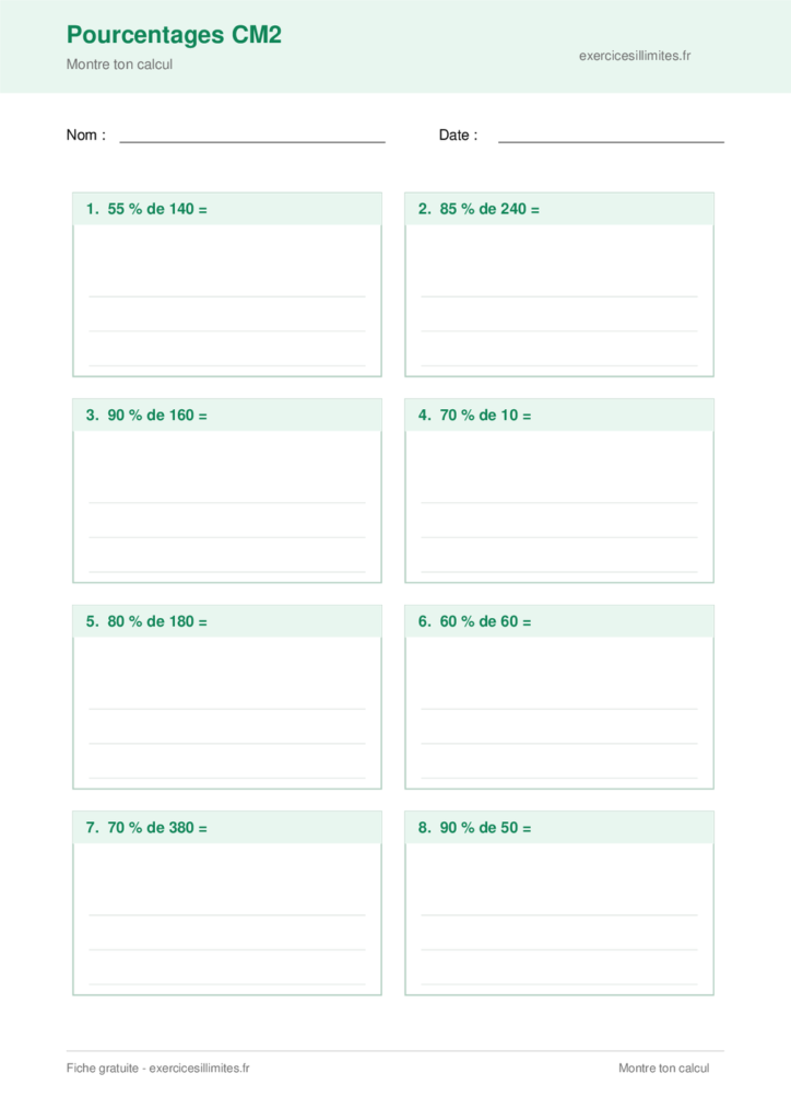 Fiche exercices pourcentage CM2 - Montre ton calcul