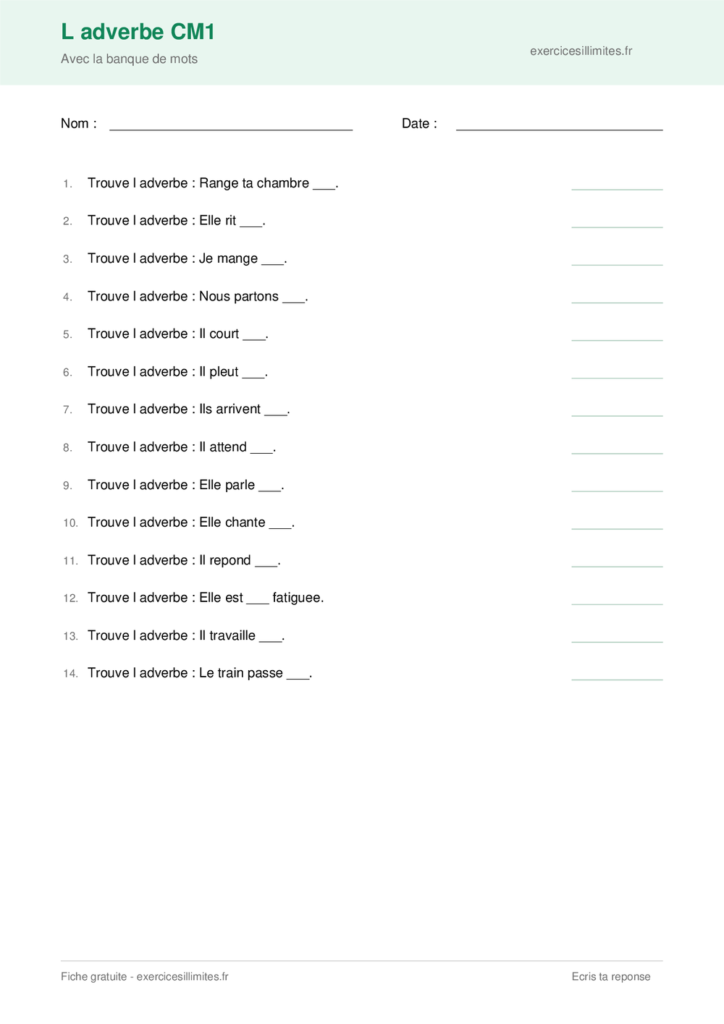 Fiche adverbe CM1 a imprimer