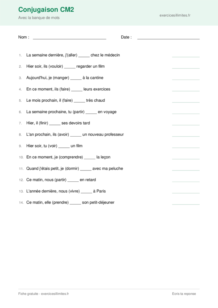 exercice conjugaison présent cm2