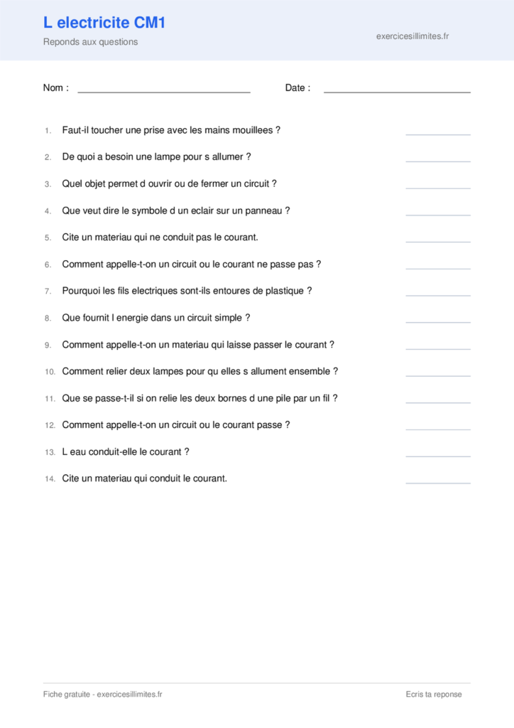 Fiche l electricite cm1 a imprimer