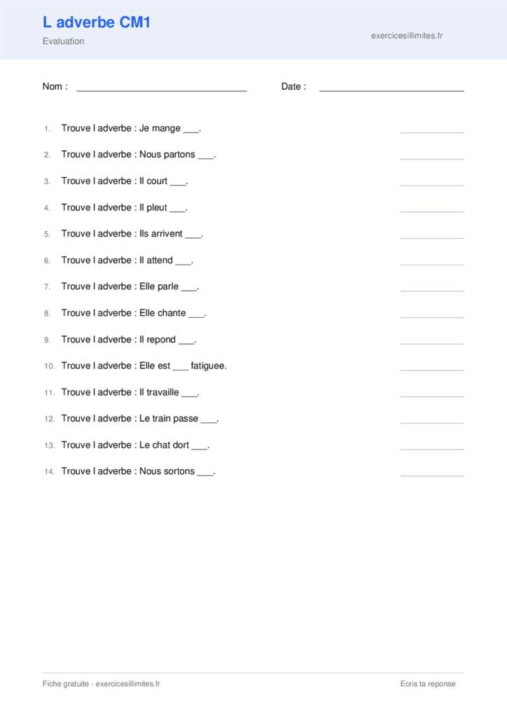 Fiche adverbe CM1 a imprimer