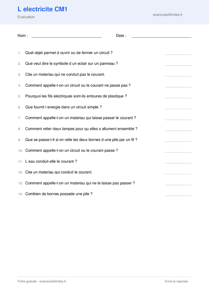 Fiche l electricite cm1 a imprimer