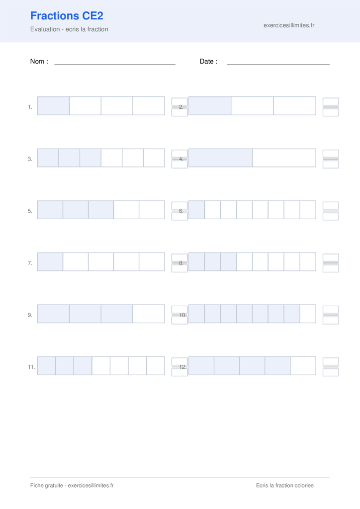 Fiche fractions ce2 - Evaluation - ecris la fraction