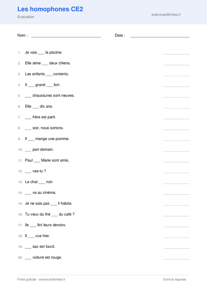 exercice homophones ce2