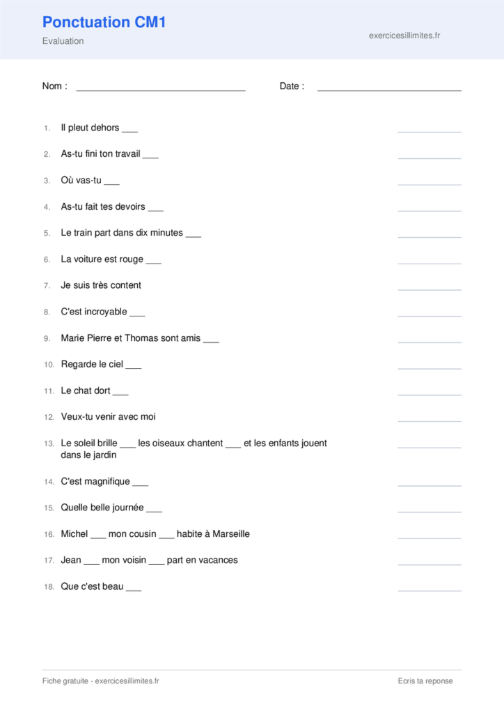 exercice ponctuation cm1 en ligne
