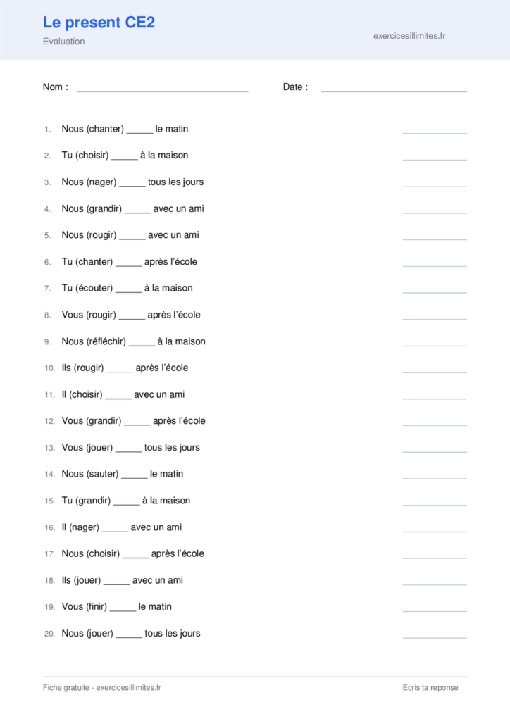 exercice ce2 présent