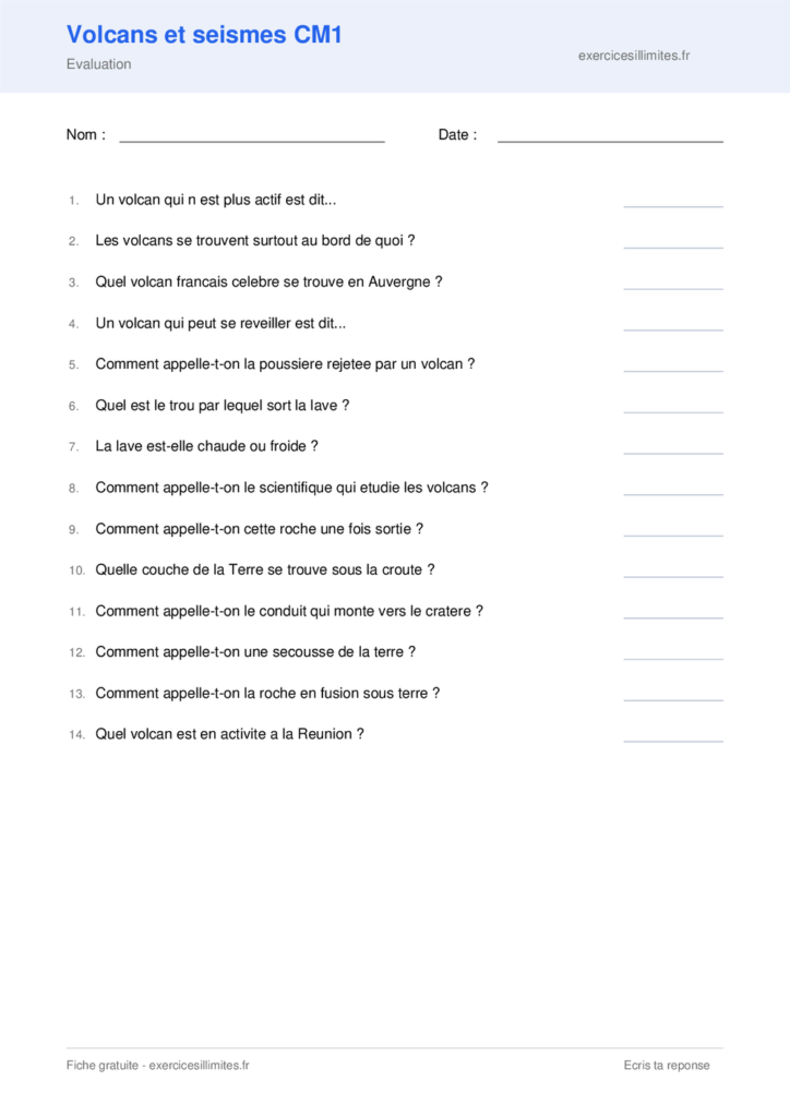 Fiche volcans et seismes cm1 a imprimer