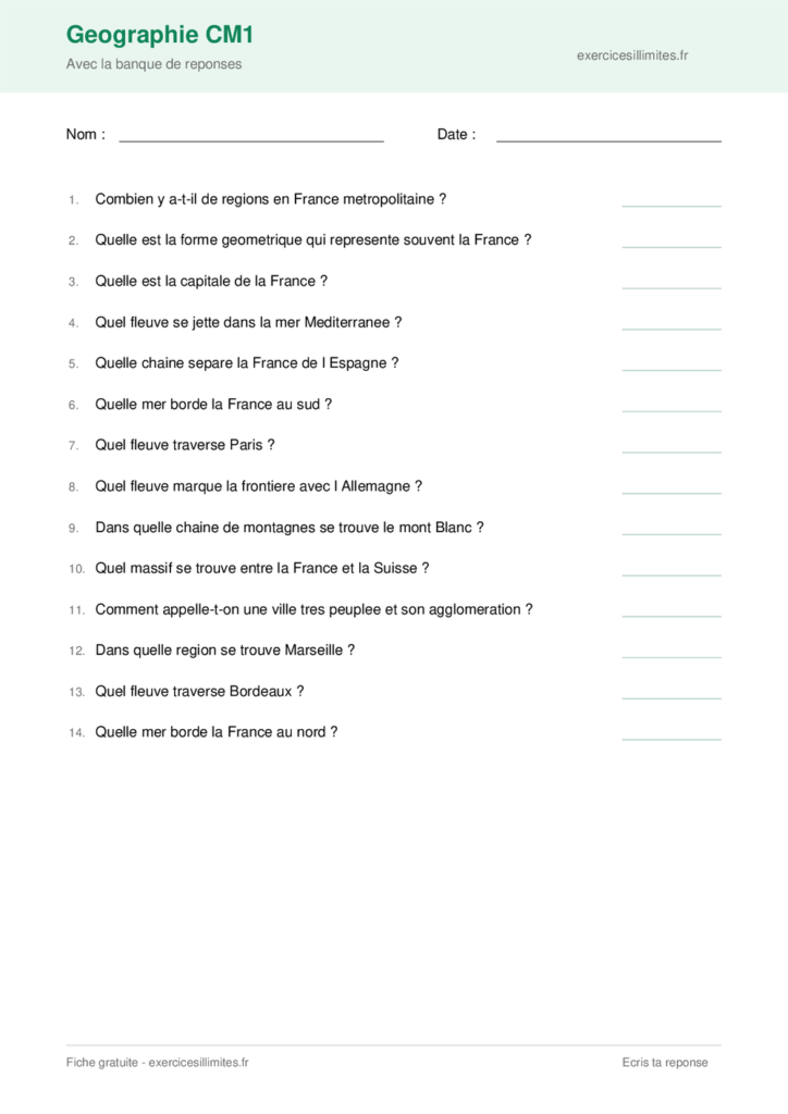 Fiche geographie CM1 fleuves et montagnes a imprimer