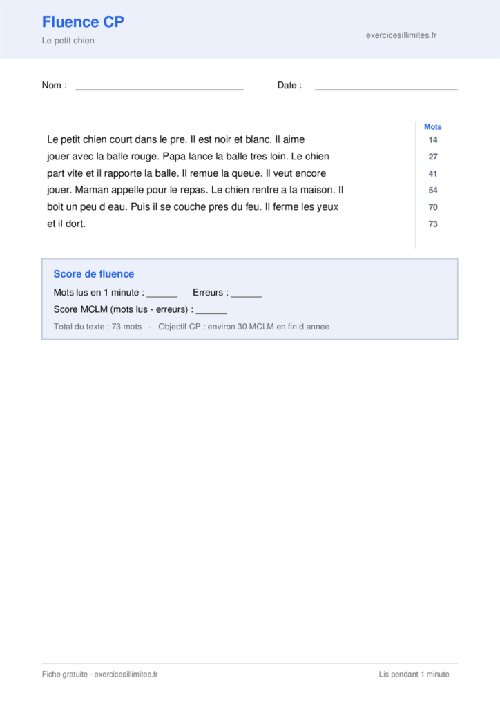 Texte de fluence CP a imprimer - Le petit chien