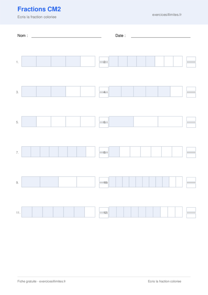 Fiche fractions cm2 a imprimer