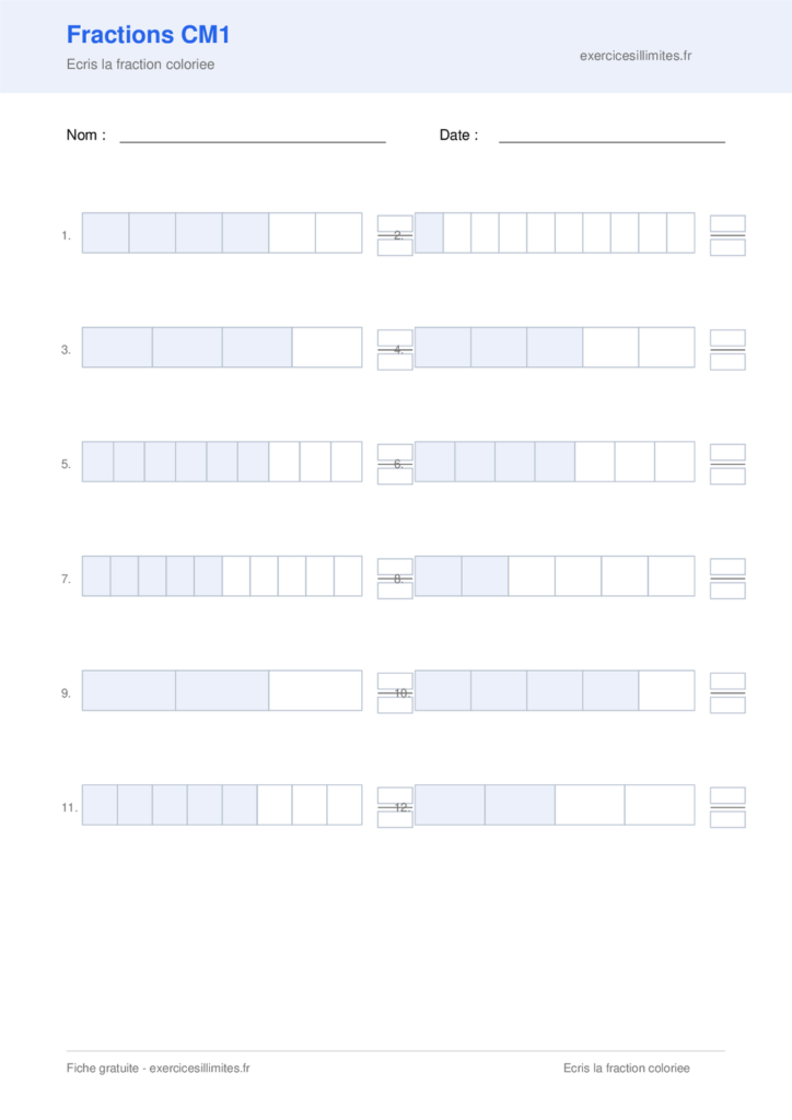 Fiche fractions cm1 a imprimer