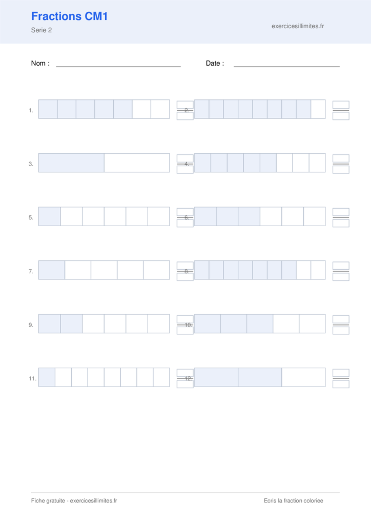 les fractions cm1 exercices à imprimer
