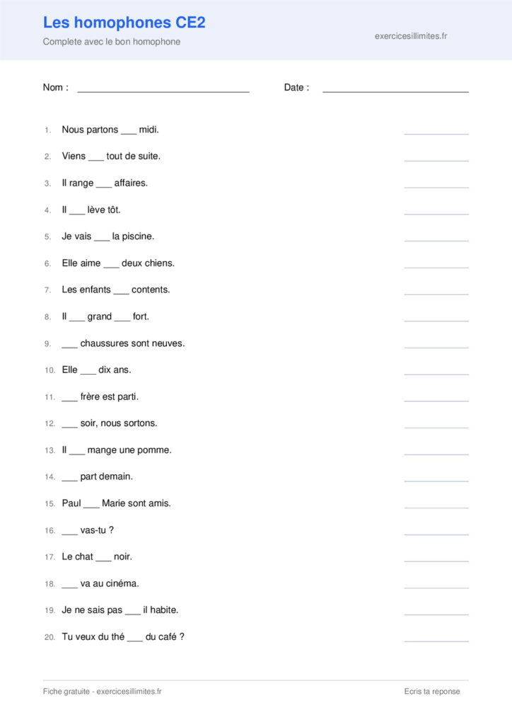 Fiche homophones grammaticaux CE2 a imprimer