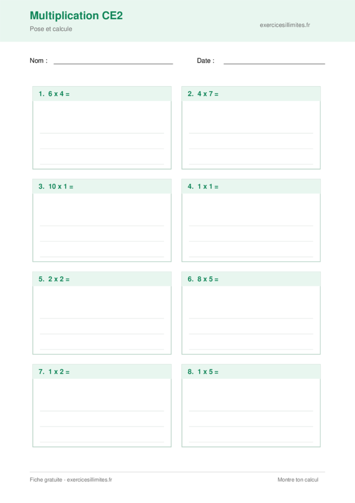 Fiche multiplication ce2 - Pose et calcule