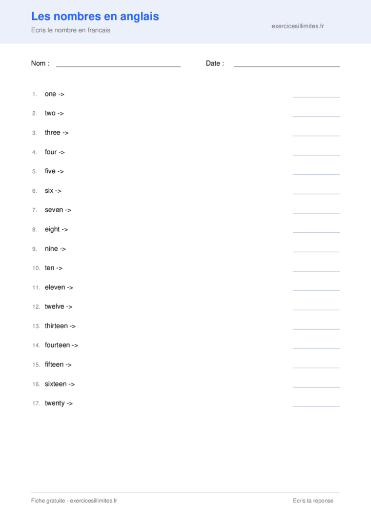 anglais cp les nombres