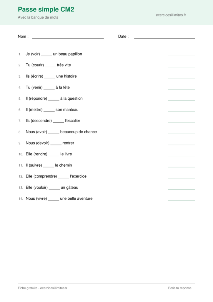 passé simple exercices cm2